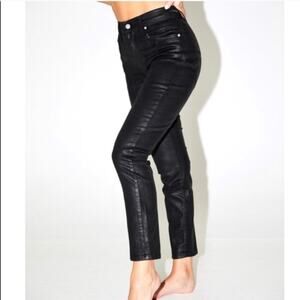 REVICE High-Waisted Coated Venue Cropped Skinny Jeans SIZE 25 Black Denim